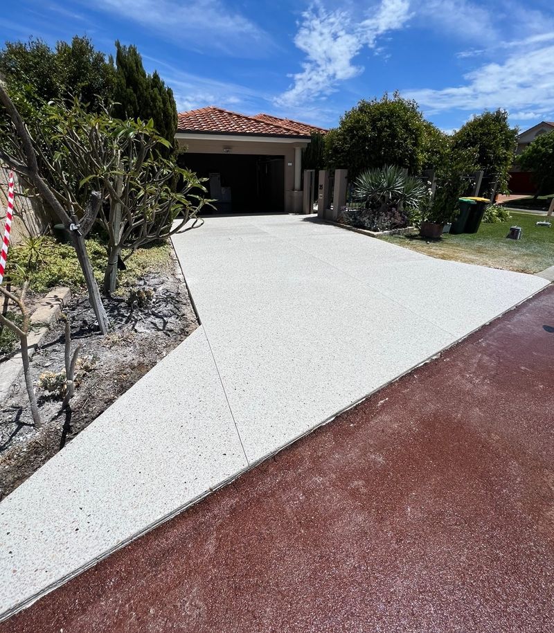 Exposed aggregate driveway across a home frontage in Pakenham